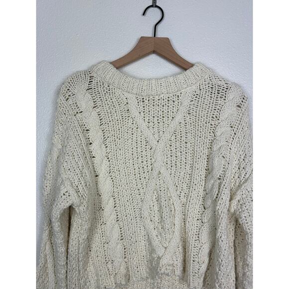 Free People Cutting Edge Cable Knit Pullover Sweater Cream Sz Small - Picture 6 of 10